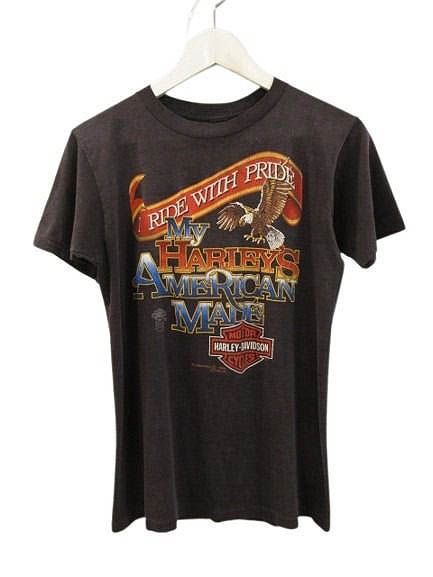 ハーレーダビッドソン HARLEY DAVIDSON 80s 3D EMBLEM Tシャツ イーグル プリント I RIDE WITH PRIDE ブラック ヴィンテージ
