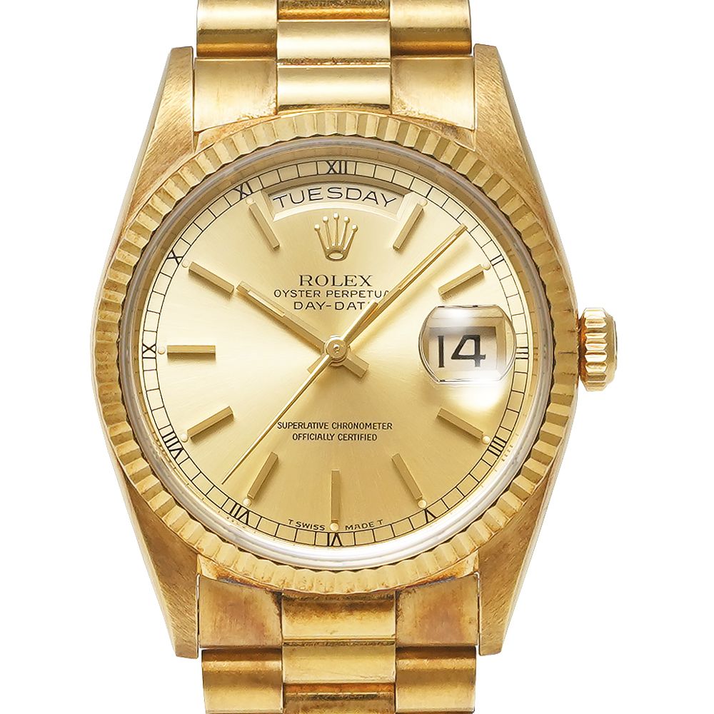 内箱・1996年保証書付き ROLEX デイデイト W番 Ref.18238 シャンパンゴールド 中古品 メンズ 腕時計