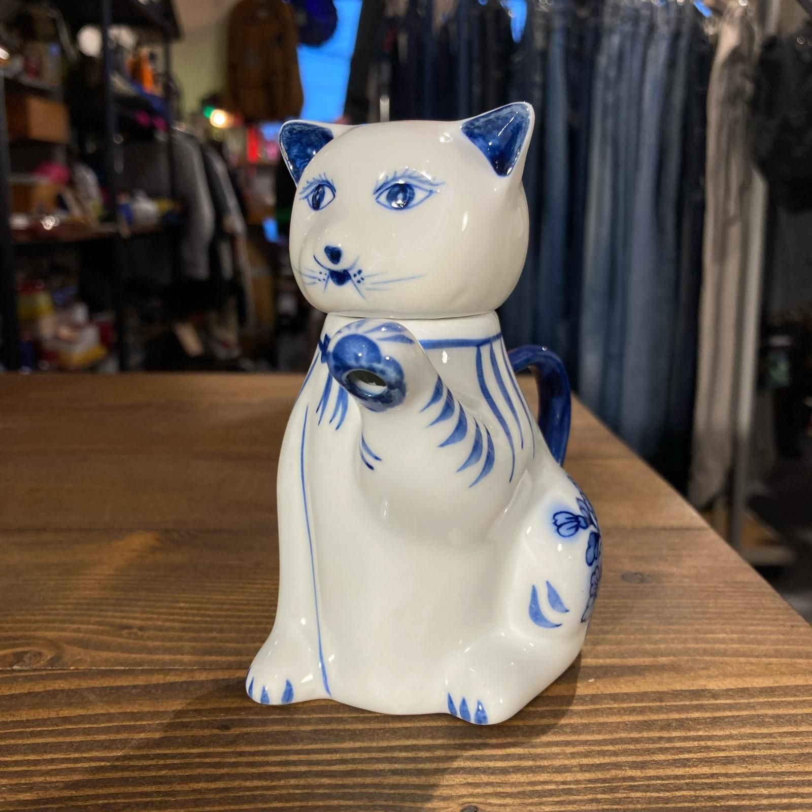 MP500) 猫 ティーポット タイ製 陶器 中古 現状品 / ネコ 招き猫 