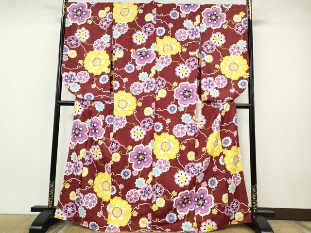 平和屋着物●小振袖　二尺袖　雪輪舞花文　洗える着物　未使用　CABH2726ut