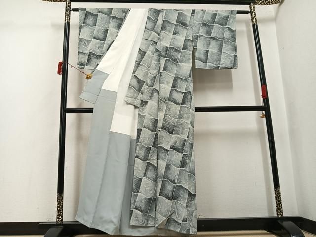 平和屋着物●染色作家　斉藤三才　小紋　瓦文　正絹　逸品　未使用　AABJ6239ph