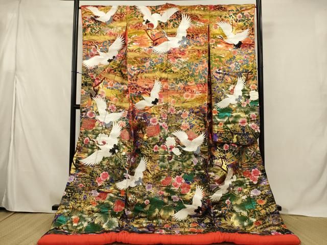 平和屋本店●色打掛　和装　婚礼　結婚式　花嫁　神社挙式　総刺繍　飛鶴草花文　暈し染め　金銀糸　逸品　AABJ5811ou