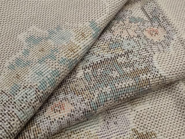平和屋着物▽上質な紬　単衣　風景花文　正絹　逸品　AABJ5174st