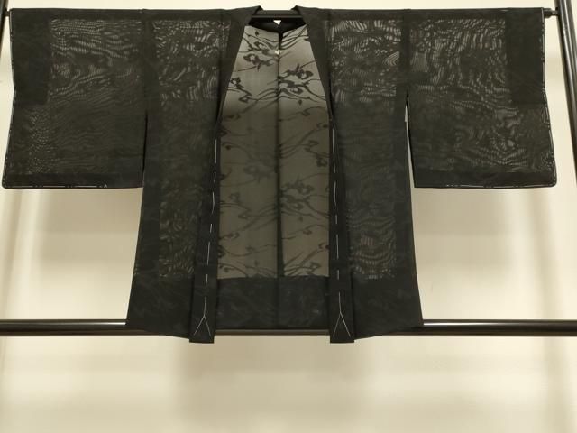 平和屋着物▽羽織　スリーシーズン　春夏秋　塵除け　流水紋紗　黒地　正絹　逸品　DABG3870du