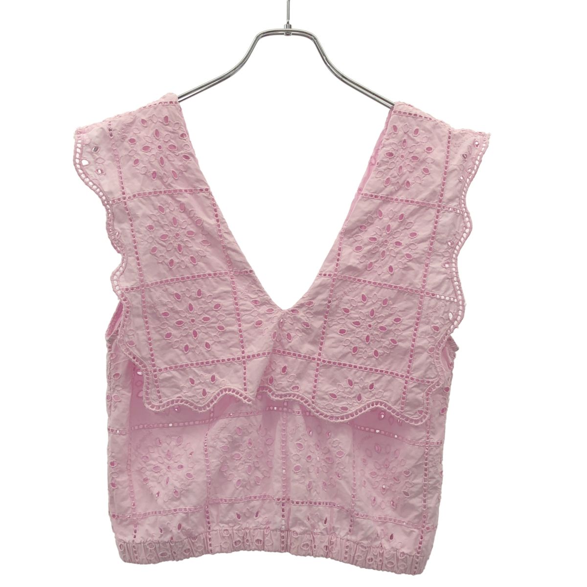 GANNI ガニー Broderie Anglaise Rhythm Collar Top ノースリーブレースフリルトップス ピンク 36