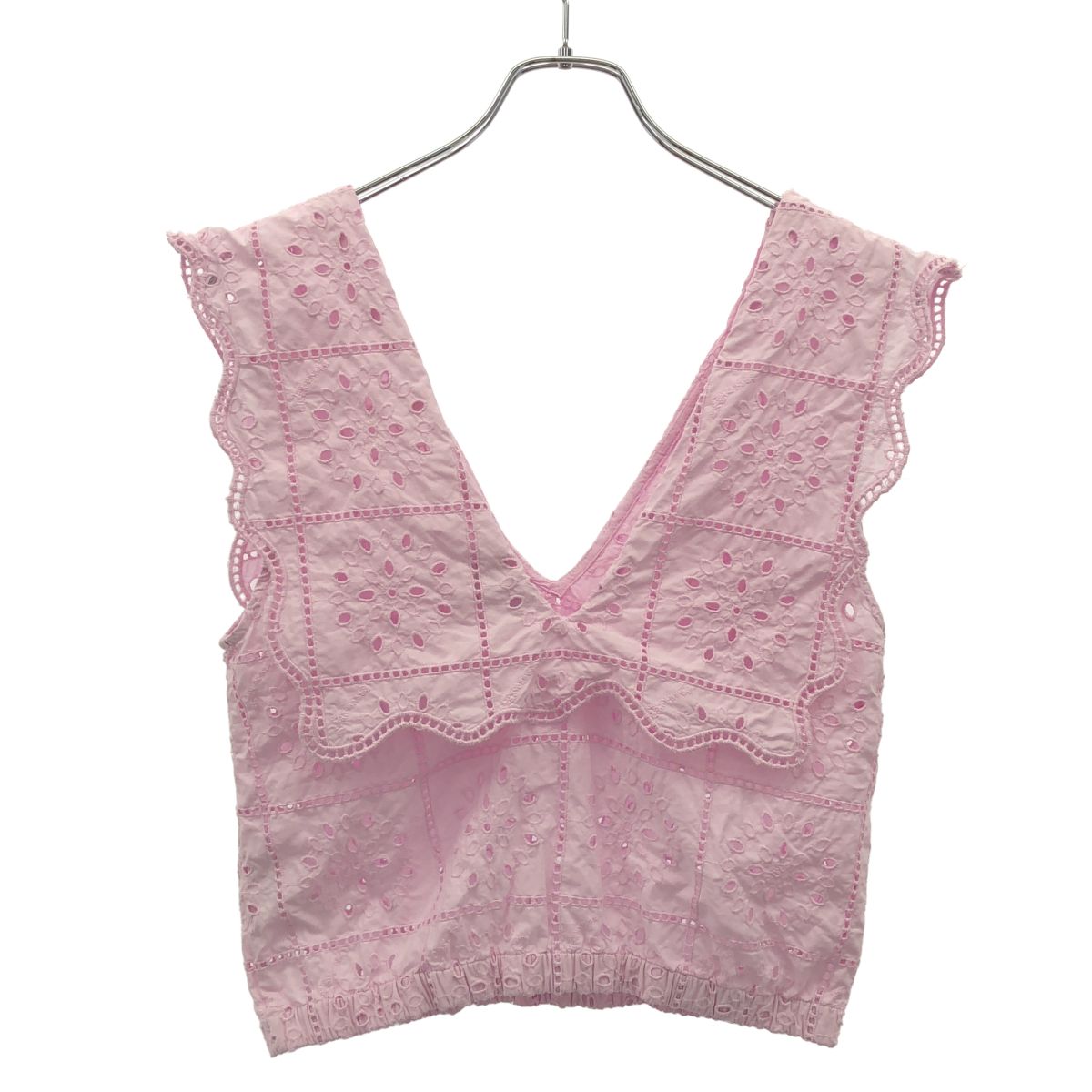 GANNI ガニー Broderie Anglaise Rhythm Collar Top ノースリーブレースフリルトップス ピンク 36