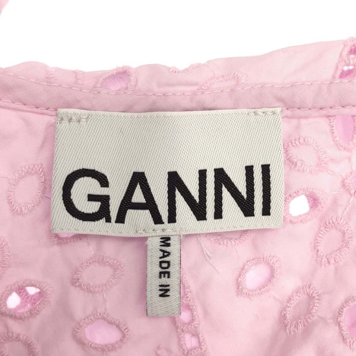 GANNI ガニー Broderie Anglaise Rhythm Collar Top ノースリーブレースフリルトップス ピンク 36