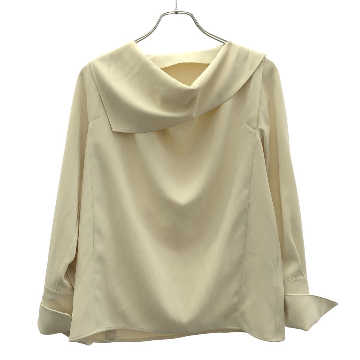 anuans スカーフネックブラウス IVORY シルクタッチフリンジスカーフ 