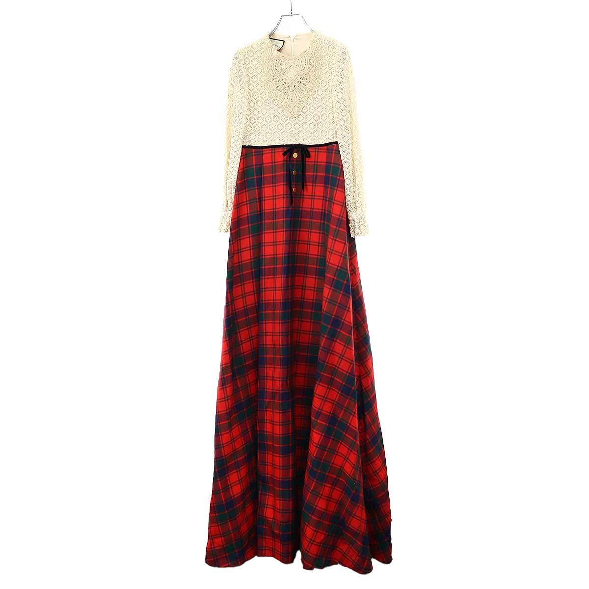 GUCCI グッチ SAMPLE/20AW チェックマキシドレスワンピース 637374 ZAFPT ベージュ レッド