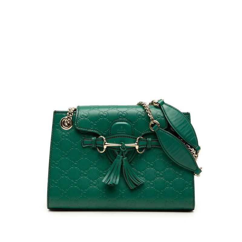 グッチ グッチシマ エミリー タッセルチャーム チェーン ショルダーバッグ 369621 グリーン レザー レディース GUCCI【1-0277516】 59,880円