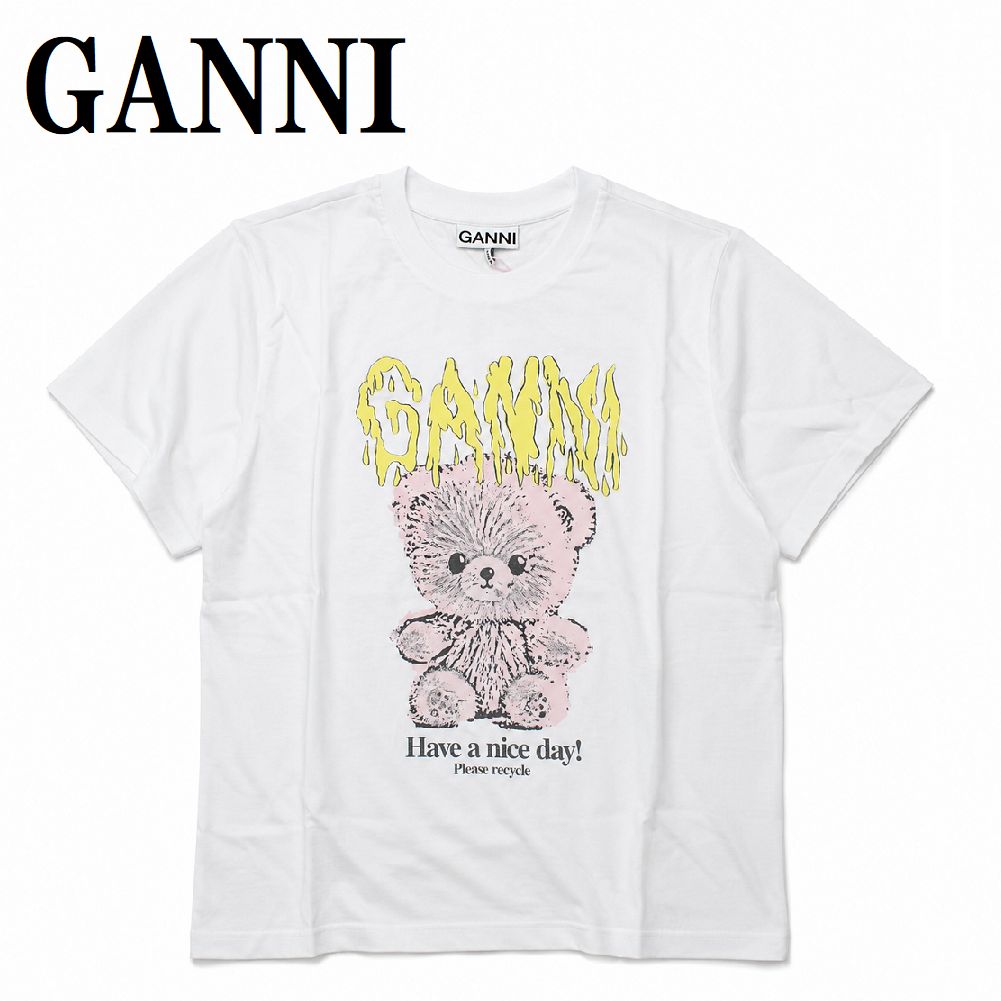 ガニー GANNI T4289 151 BRIGHT WHITE XXS XS S M L XL Tシャツ 半袖 ロゴ プリント おしゃれ ウィメンズ レディース ブライト ホワイト