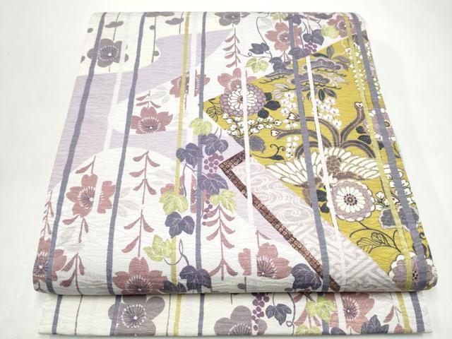 平和屋着物●両面　全通柄袋帯　泥染め　鳳凰花文　反端付き　正絹　逸品　CABI9061hy