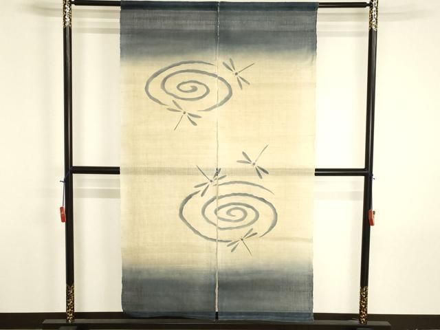 平和屋本店●和装小物　暖簾　作家物　のれん　間仕切り　藍　流水に蜻蛉　暈し染め　逸品　AABK4230ay