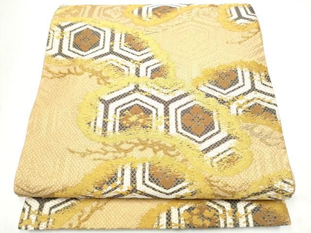 平和屋着物●六通柄袋帯　松　亀甲舞花文　金糸　正絹　逸品　CABK5724hy