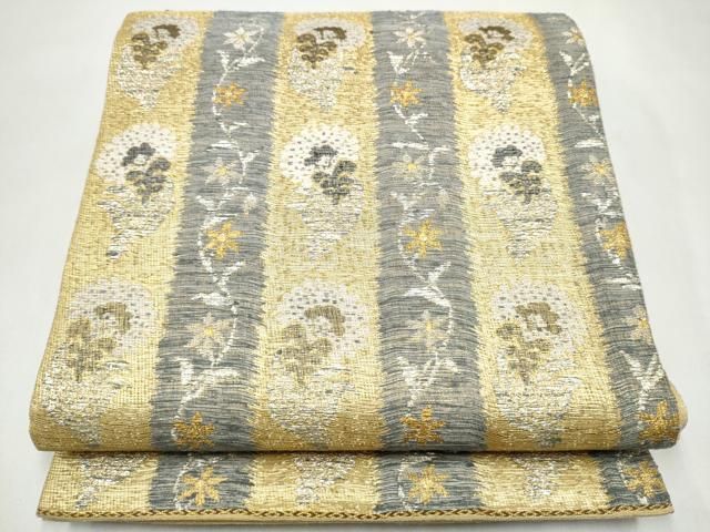 平和屋着物▽六通柄袋帯　スリーシーズン　春夏秋　作家物　草花間道　金銀糸　正絹　逸品　CABK5846hy