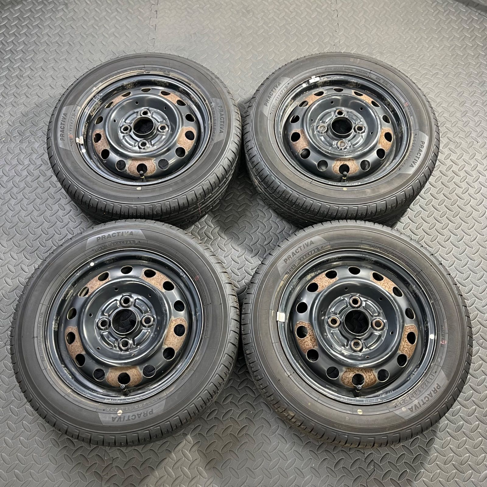 バリ山!! 23年製 155/65R13 イエローハットPB プラクティバ 三菱 ekワゴン H81W H82W 日産オッティ H91W H92W スチールホイール 夏タイヤ【1646Y】