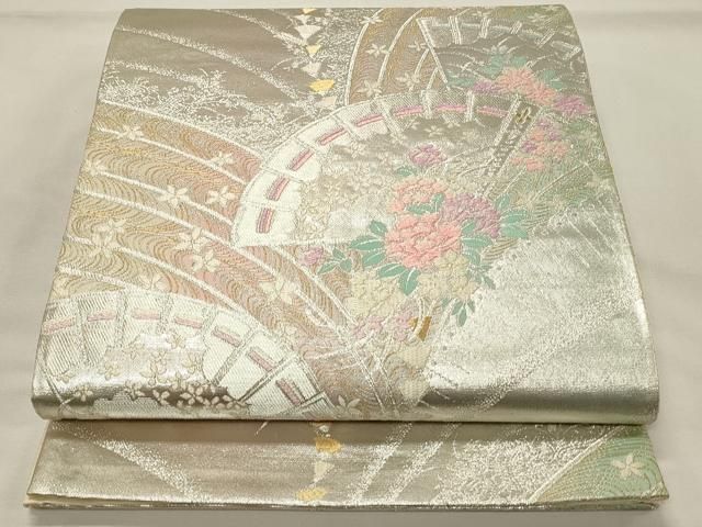平和屋着物◎六通柄袋帯 地紙草花文 金銀糸 鈴乃屋扱い 正絹 逸品