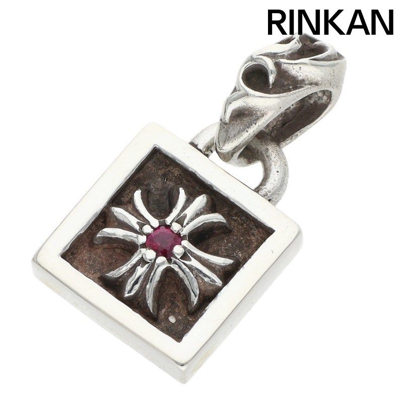 クロムハーツ FRAMED CH PLUS 1RUBY/フレームドCHプラス 1ルビー/チャーム/シルバーネックレストップ メンズ