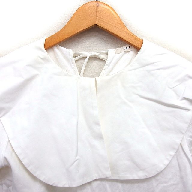 23SS ヨリ ブラウス リボンボタンショートシャツ ビッグシルエット　ホワイト ヨリ yori ビッグカラー ブラウス カットソー コットン 綿 リボン 半袖