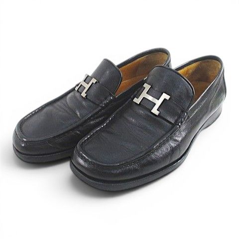 エルメス HERMES コンスタンス ローファー Hシルバー金具 ブラック 黒系 レザー イタリア製