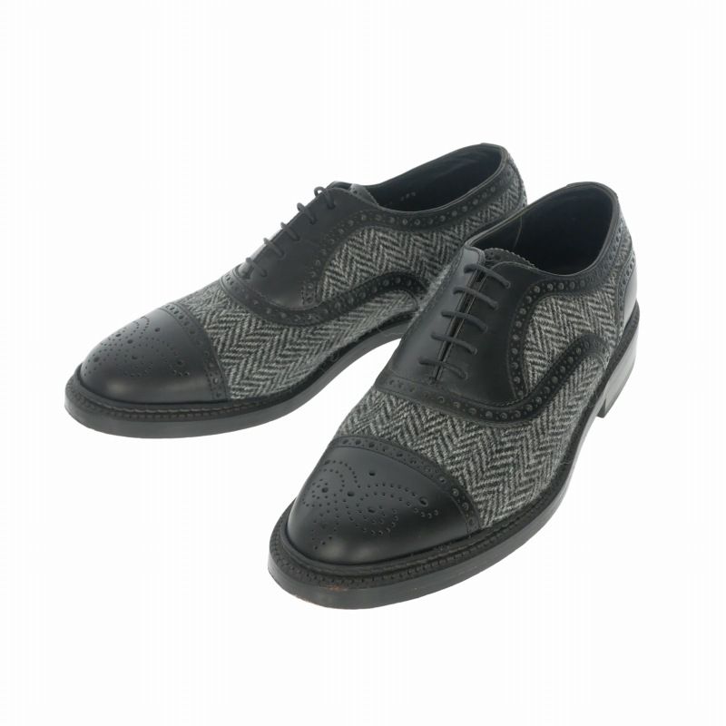 エヴィス EVISU YAMANE 山根靴店 × ハリスツイード Harris Tweed レースアップ レザーシューズ 靴 25.5cm ブラック/グレー 2611