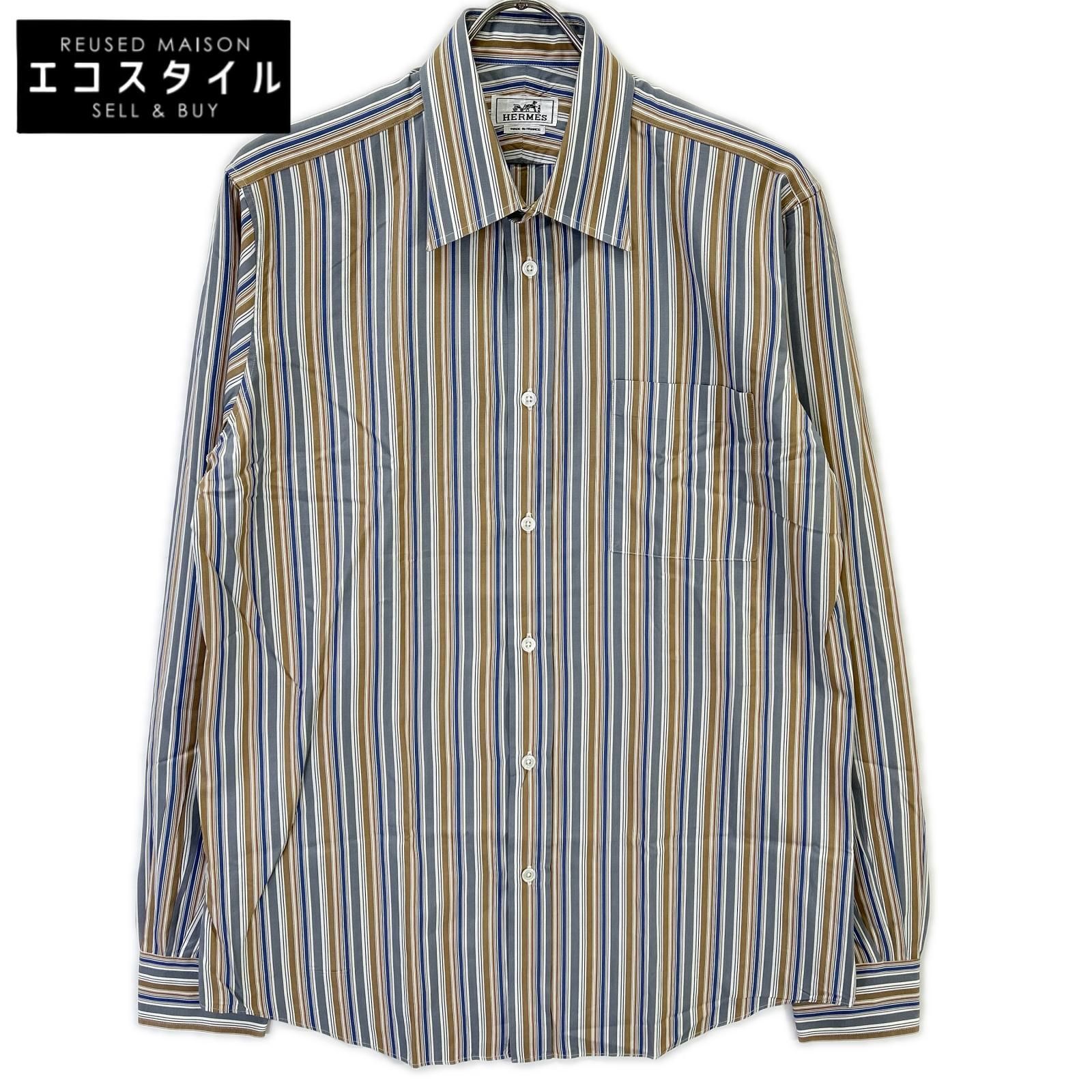 HERMES エルメス 【美品】ストライプ セリエボタン 長袖シャツ 40-15 3/4
