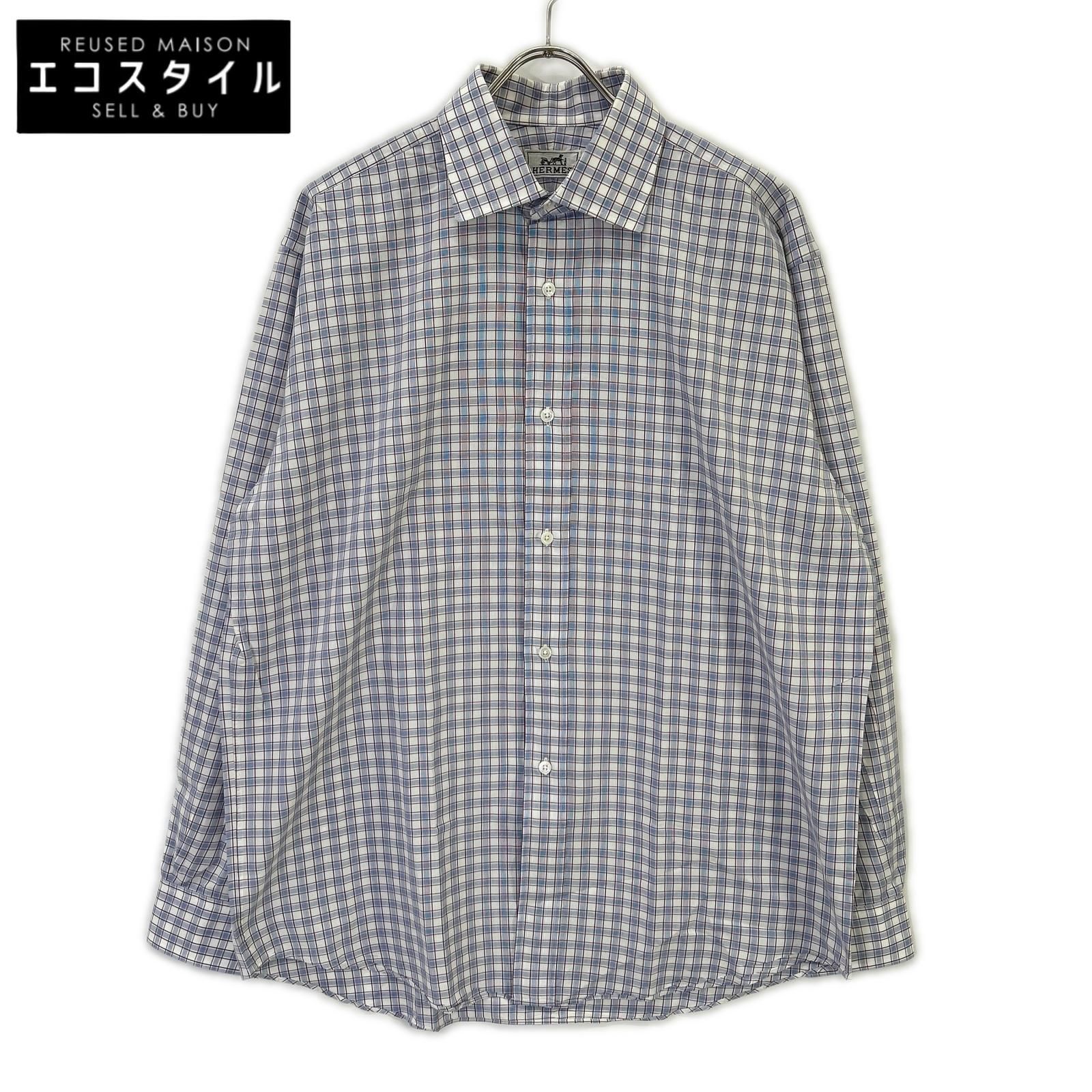 HERMES　エルメス　【美品】チェック セリエボタン 長袖シャツ　41/16