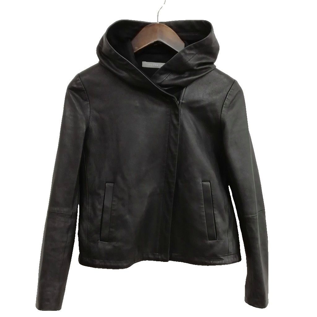 セオリーリュクス theory luxe ラムレザーフード ブルゾン ジャケット 32 ブラック