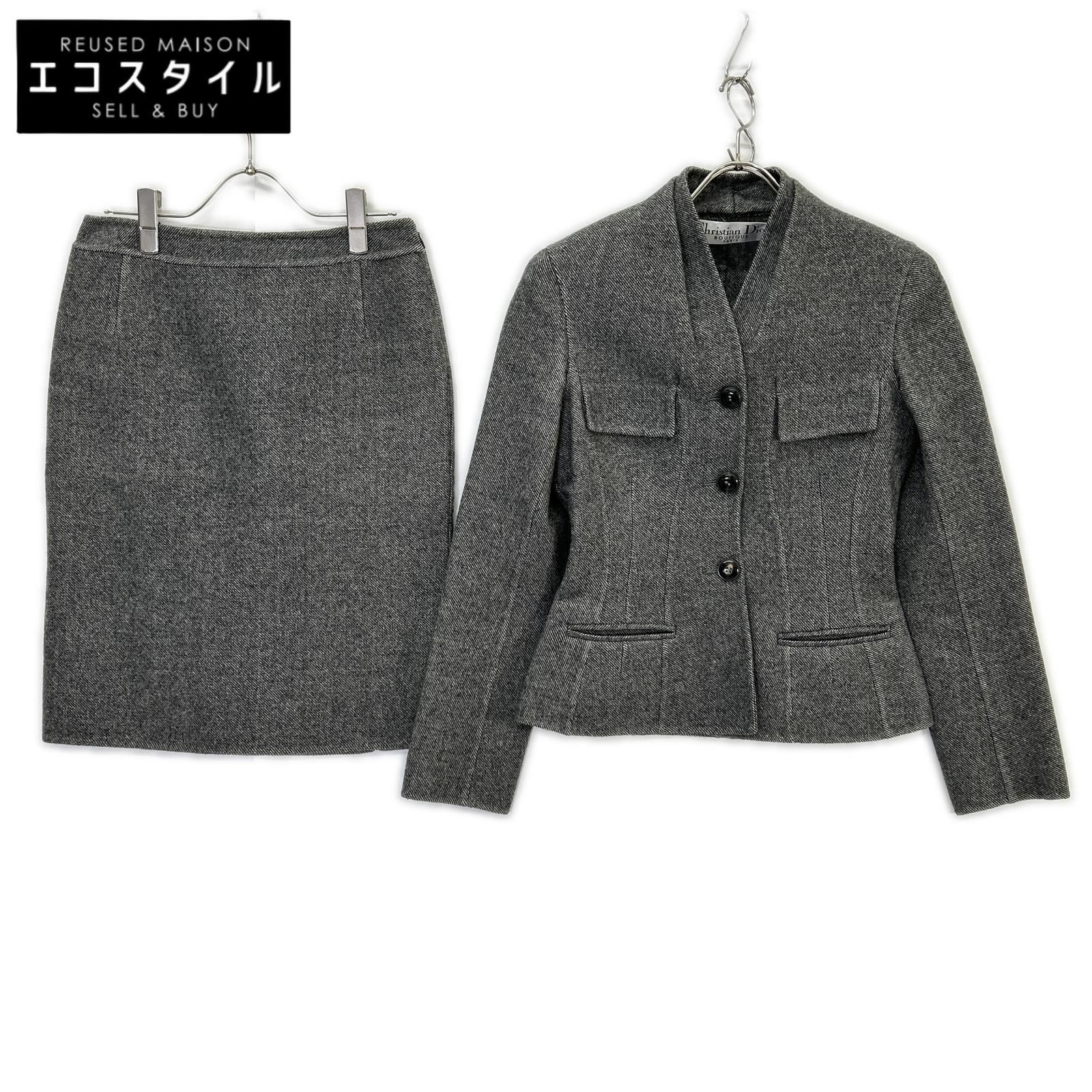 Christian Dior　クリスチャンディオール　7A12022170 グレー ノーカラージャケット スカート セットアップ　34 28,529円