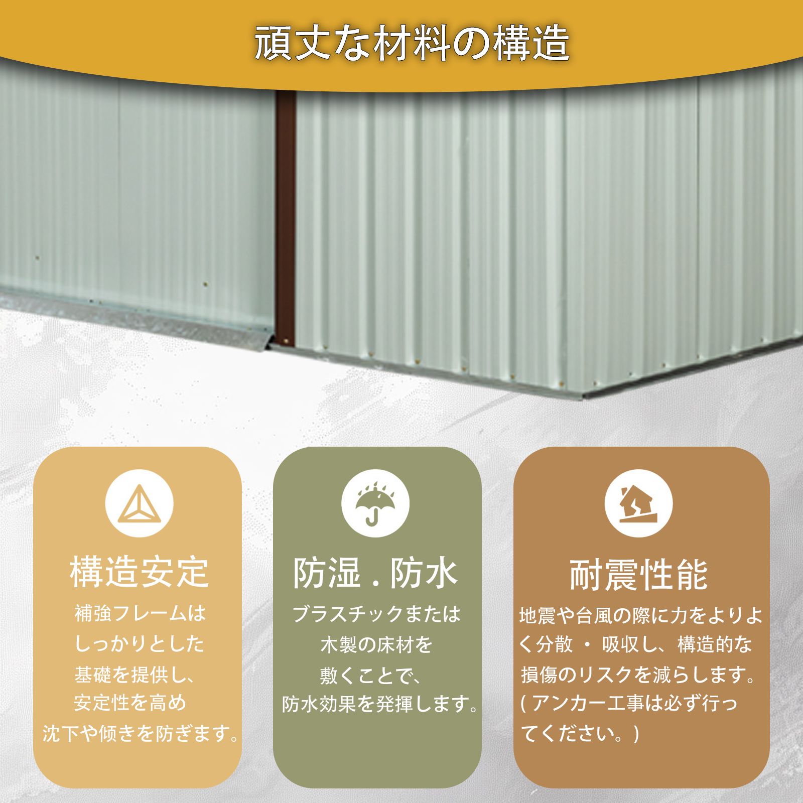 大型物置 スチール製 引き戸両開き 換気口付き 防錆・防水 屋外収納庫