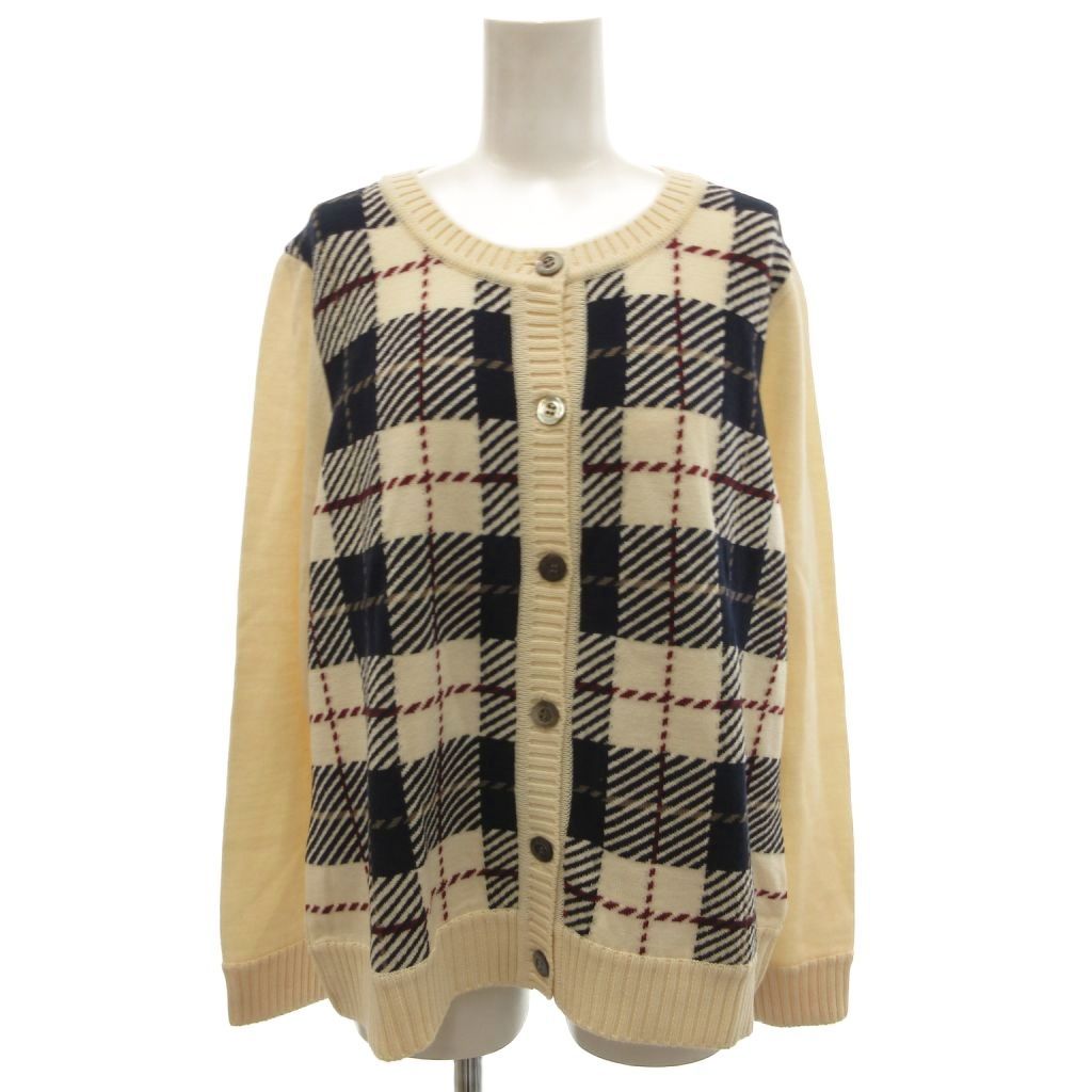アクアスキュータム AQUASCUTUM タグ付き ニット カーディガン 長袖 15 クルーネック チェック柄 ベージュ 紺 ネイビー 赤 レッド /KB ■ECG007 8,284円