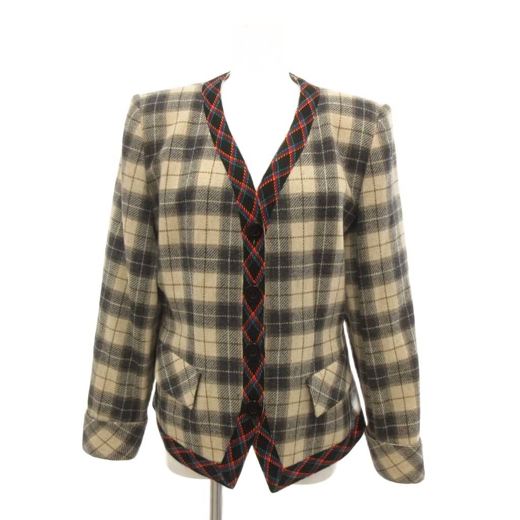 イヴサンローラン YVES SAINT LAURENT カーディガン ニット チェック柄 ウール 36 ベージュ /JS ■ECG007 8,175円