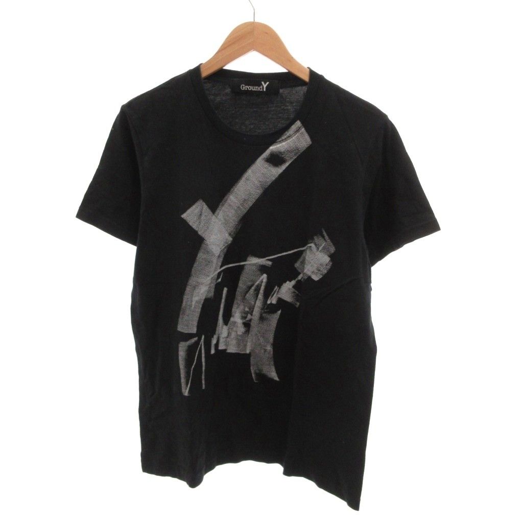 グラウンドワイ ヨウジヤマモト GroundY Tシャツ フロントプリント 半袖 3 黒 ブラック /JS ■ECF007