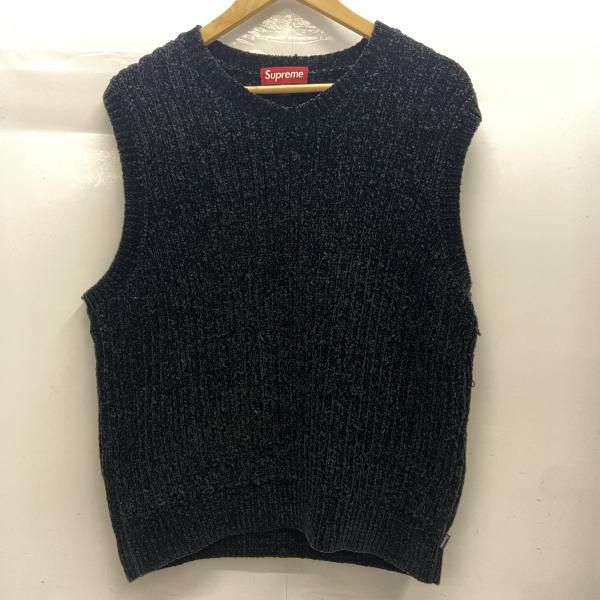 中古】Supreme Chenille Sweater Vest M ブラック △ひきつれ有