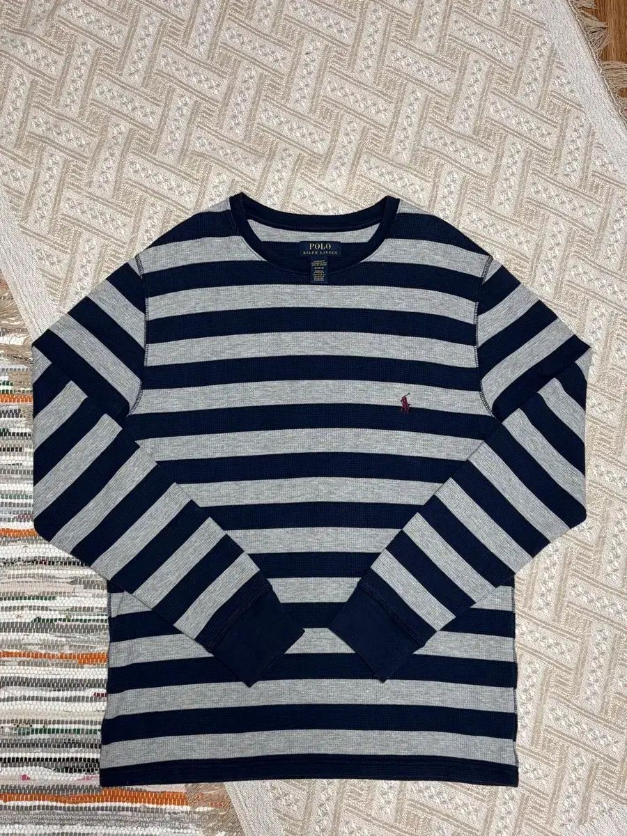 ポロラルフローレン ストライプ ワッフル 長袖Tシャツ