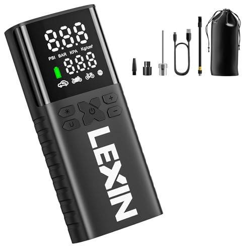 LEXIN 空気入れ 自転車 電動 エアーポンプ コードレス 最大150PSI 自動停止 空気圧指定可能 全バルブ対応 大画面ディスプレイ SOS/LED懐中ライト付き 充電式 エアコンプレッサー 4000mAh 低騒音 エアポンプ 夜用 自動車/自転車/as