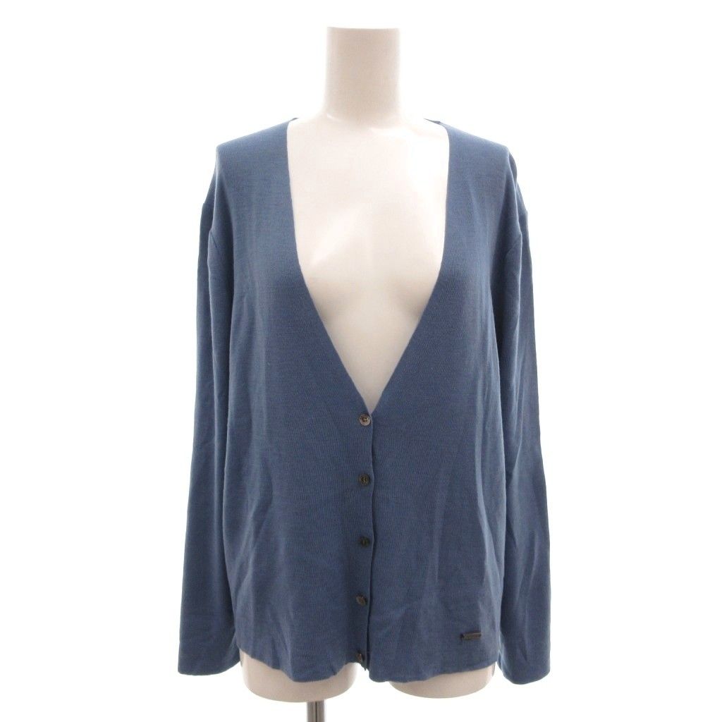 アクアスキュータム AQUASCUTUM カーディガン ニット 長袖 ウール 薄手 ハイゲージ 15 青 ブルー /GV ■ECG007