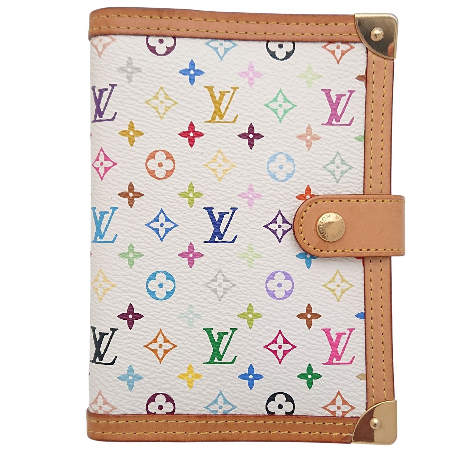 【美品】LOUIS VUITTON ルイヴィトン アジェンダ PM　モノグラム　マルチカラー　手帳カバー　システム手帳　ホワイト　ブロン リフィル　定規
