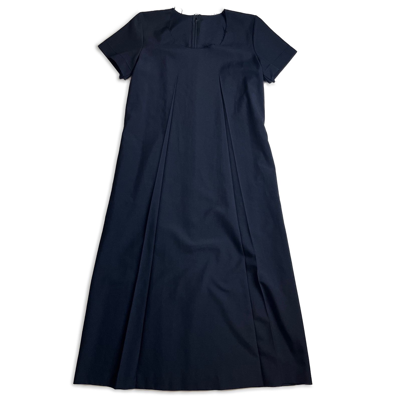 【美品 94ss】COMME des GARCONS 裁ち切り サマーウール ワンピース ネイビー コムデギャルソン 2000000026312