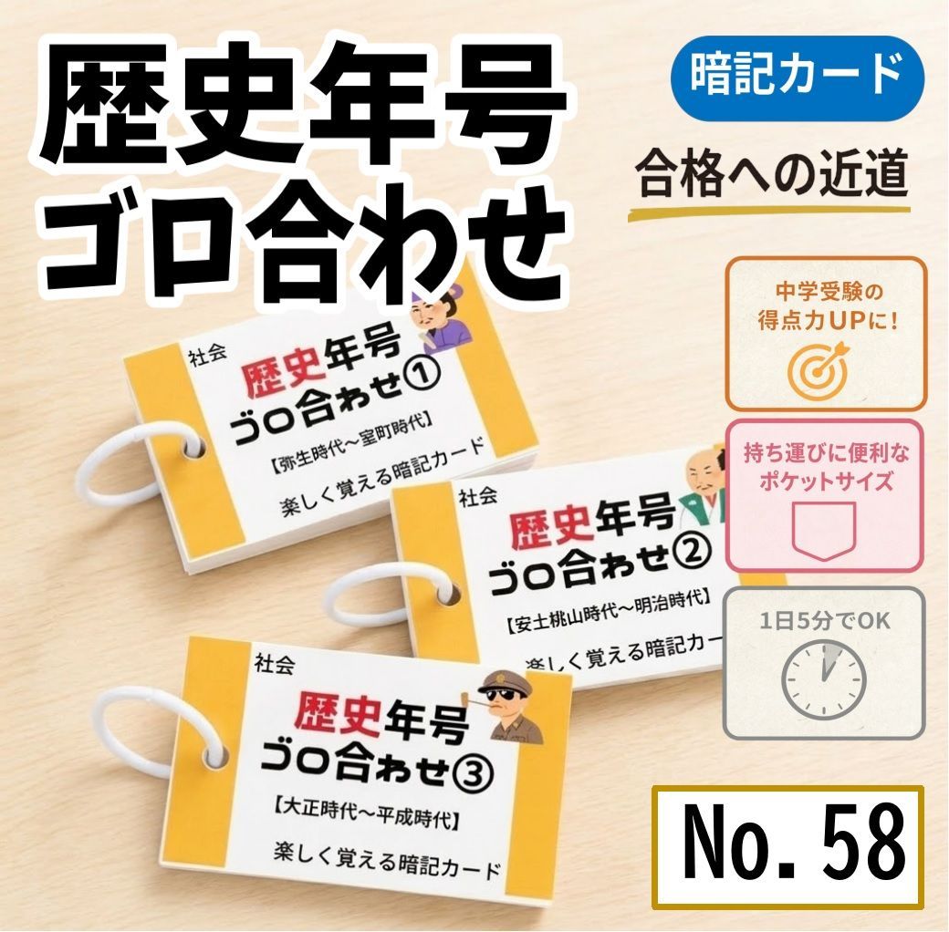 歴史年号ゴロ合わせ 暗記カード 一問一答 社会 中学受験対策 高校受験