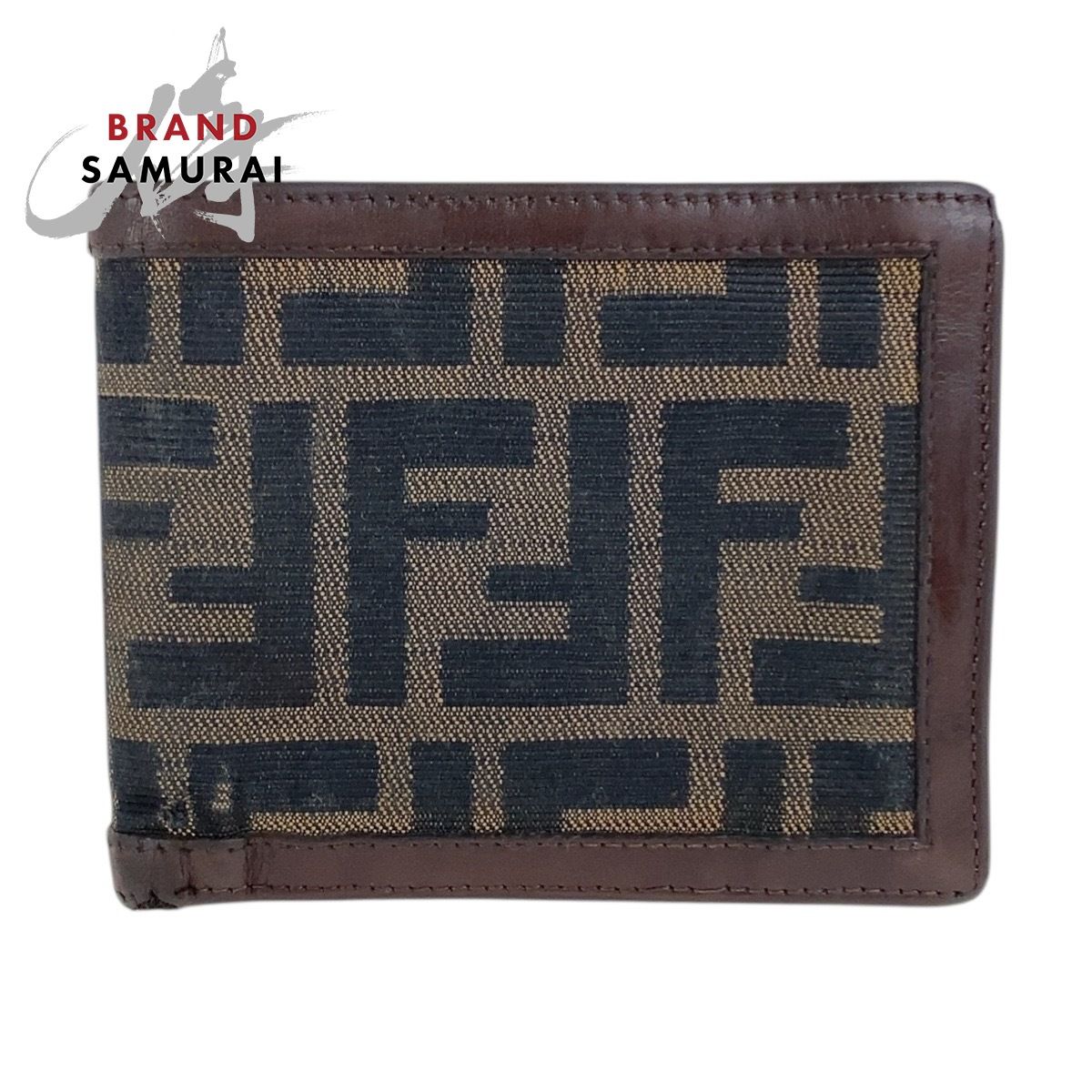 FENDI フェンディ ヴィンテージ ズッカ ブラウン シルバー金具 レザー/キャンバス 810 11018 6877 折り財布 コンパクトウォレット 603666【中古】