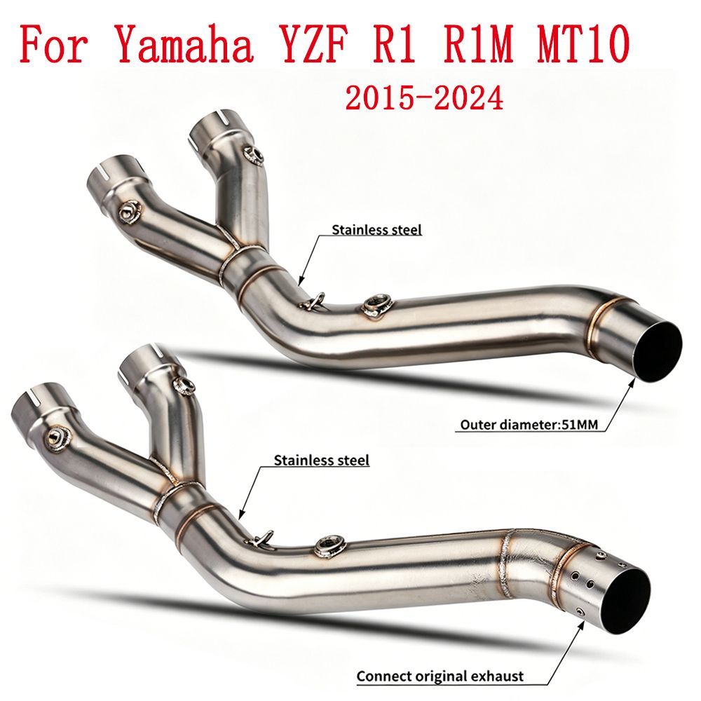 ヤマハ YZF R1/R1M/MT10 用 2015-2024 ステンレス製ミドルパイプ スリップオンエキゾースト