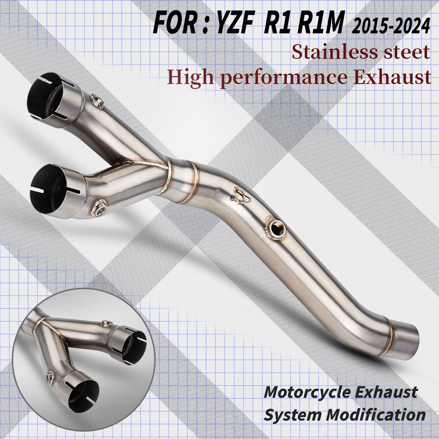 ヤマハ YZF R1/R1M/MT10 用 ステンレス鋼ミドルパイプ 51mm 2015-2024