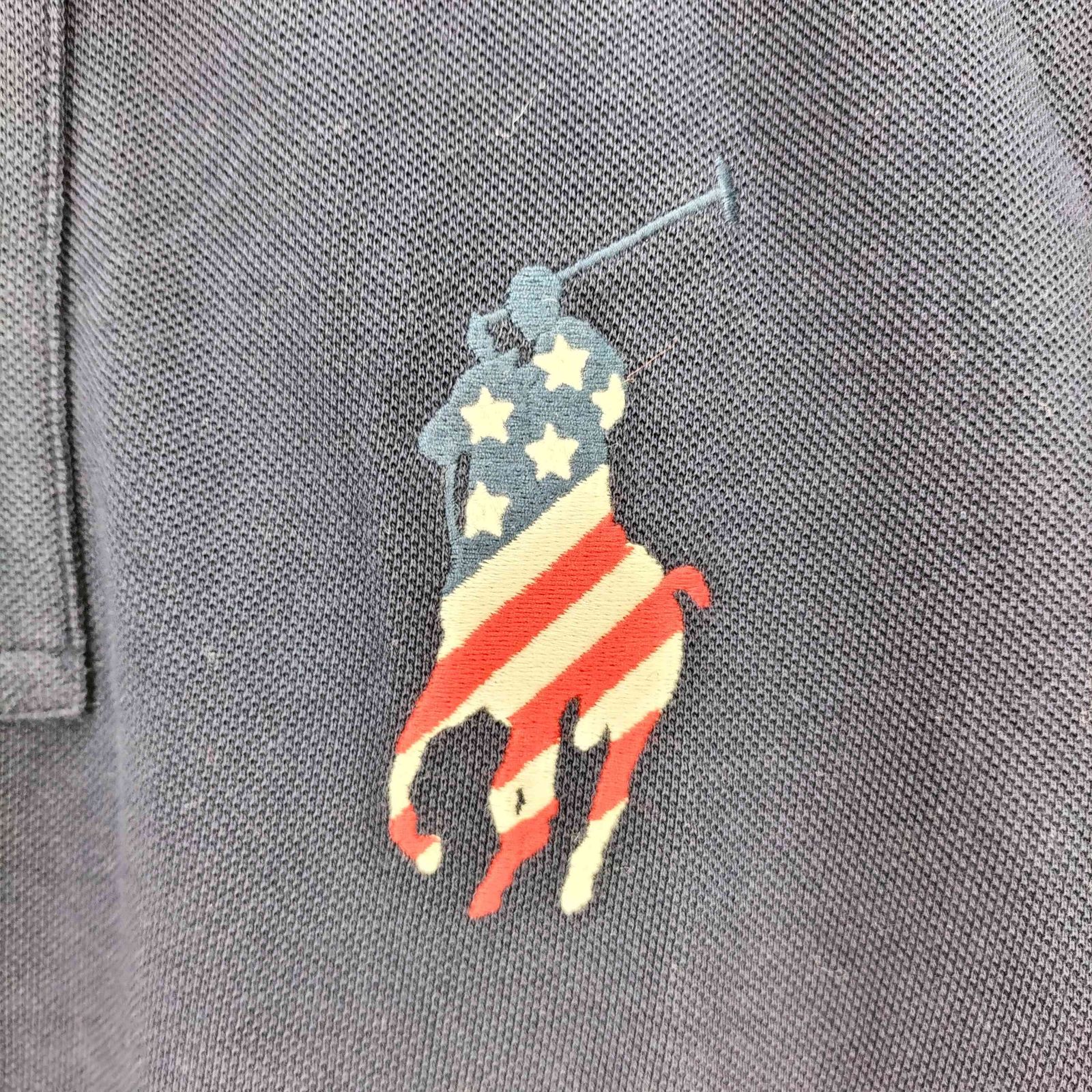 【美品】ポロバイラルフローレン　ビッグポニー 星条旗刺繍　鹿の子ポロシャツ　M ポロラルフローレン POLO RALPH LAUREN 星条旗 ビッグポニー刺繍