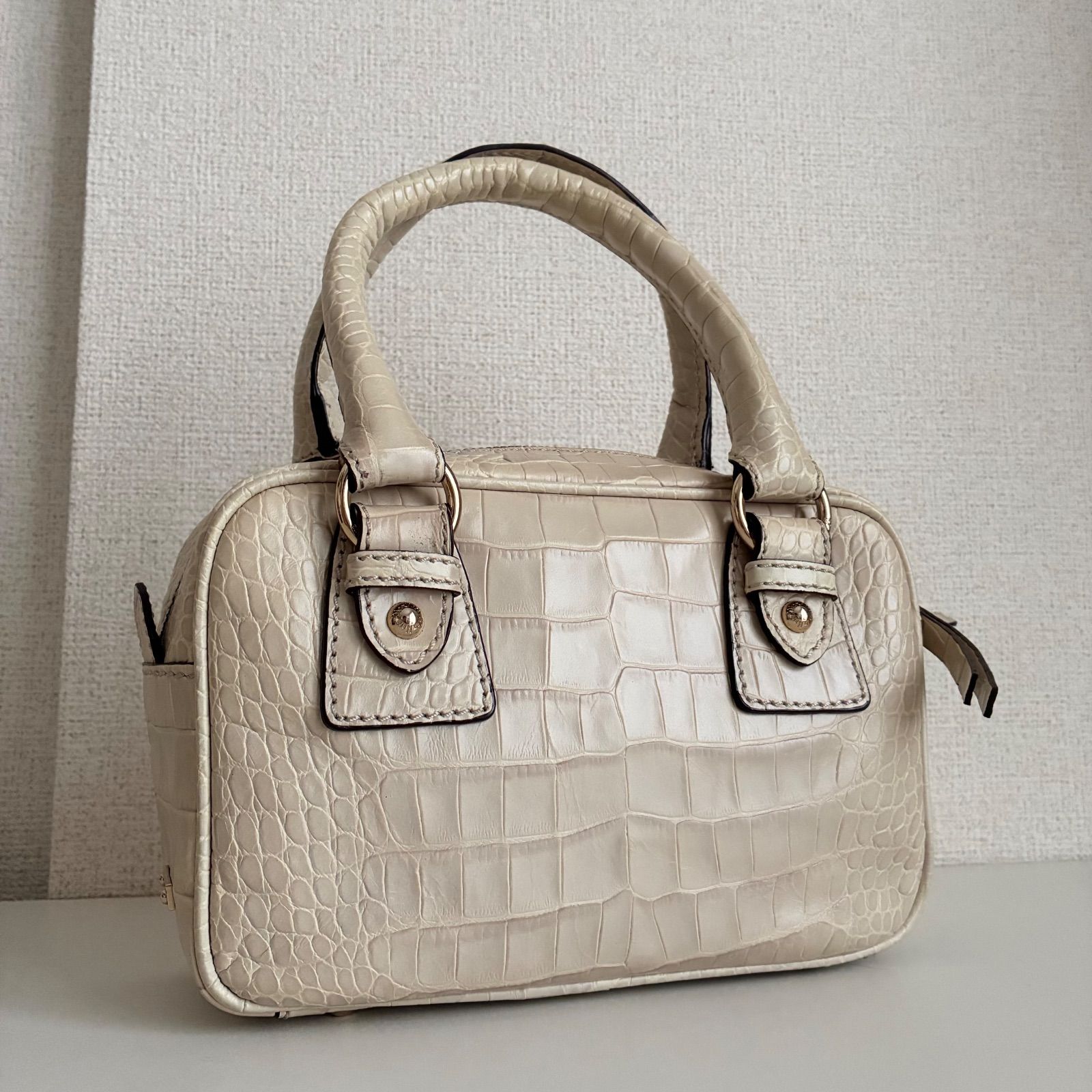 MaxMara マックスマーラ ハンドバッグ ホワイト系 アイボリー クロコ型 
