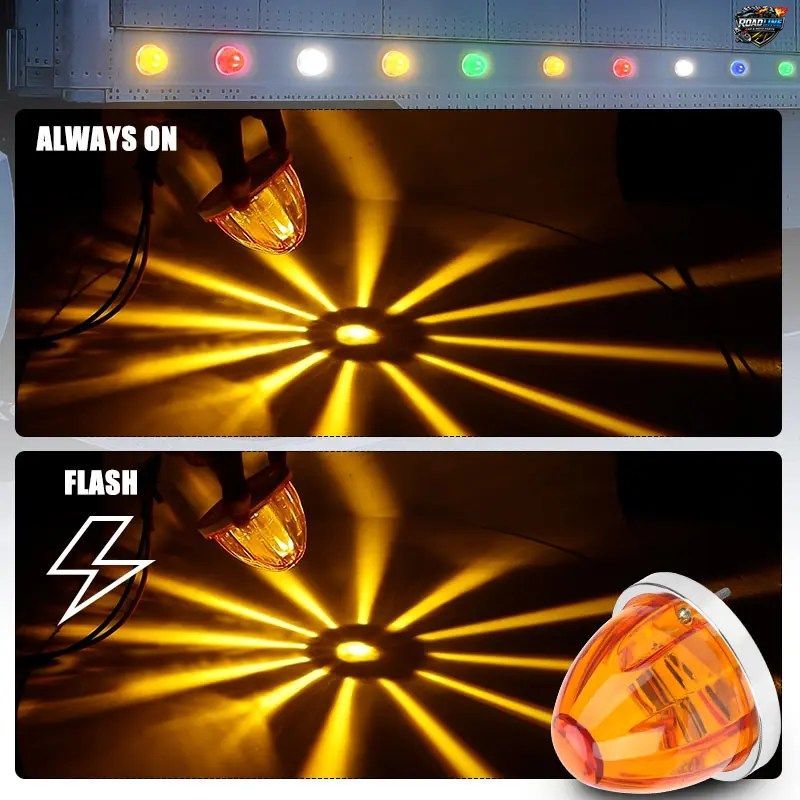 12V 24V 車用 LED キャブ ルーフ サイドライト シグナル インジケーター ランプ トラック リア ストップ ブレーキ 警告灯 丸型 スイカ型ク