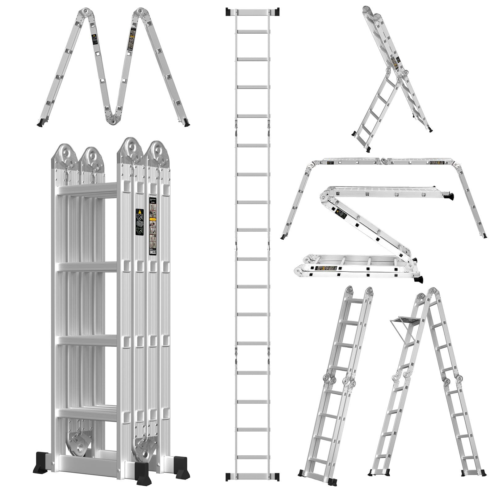足場板2枚と物置フットラダー1枚付き持ち運びに便利軽量 耐荷重150kg日本語説明書 はしご 伸縮 洗車作業台 足場台 踏み台折りたたみ はしご兼用脚立多関節脚立簡単14変化 4.7mアルミ DayPlus多機能はしご