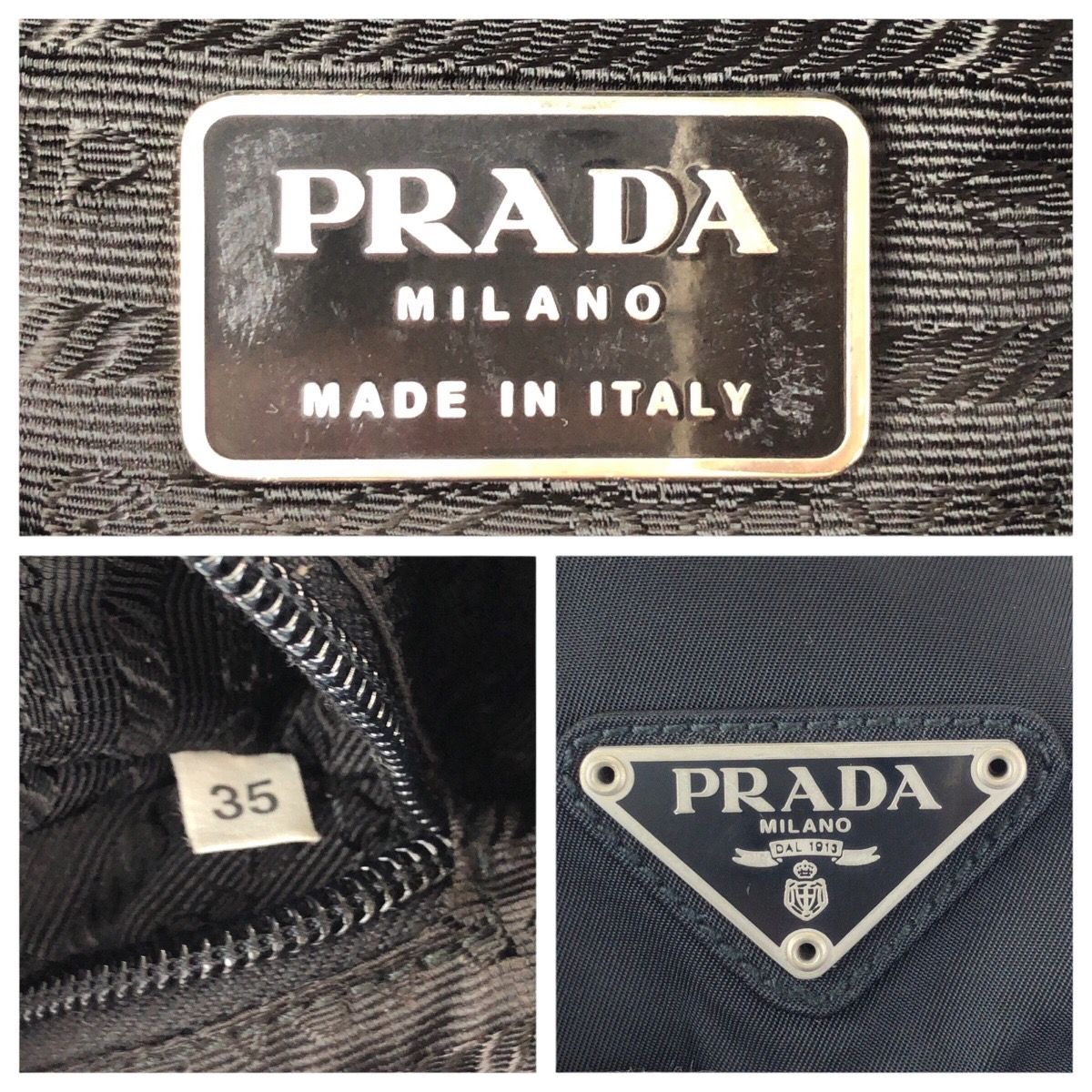 美品 PRADA プラダ テスート 三角ロゴプレート ブラック 黒 シルバー