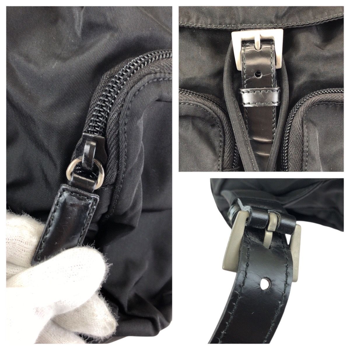 美品 PRADA プラダ テスート 三角ロゴプレート ブラック 黒 シルバー