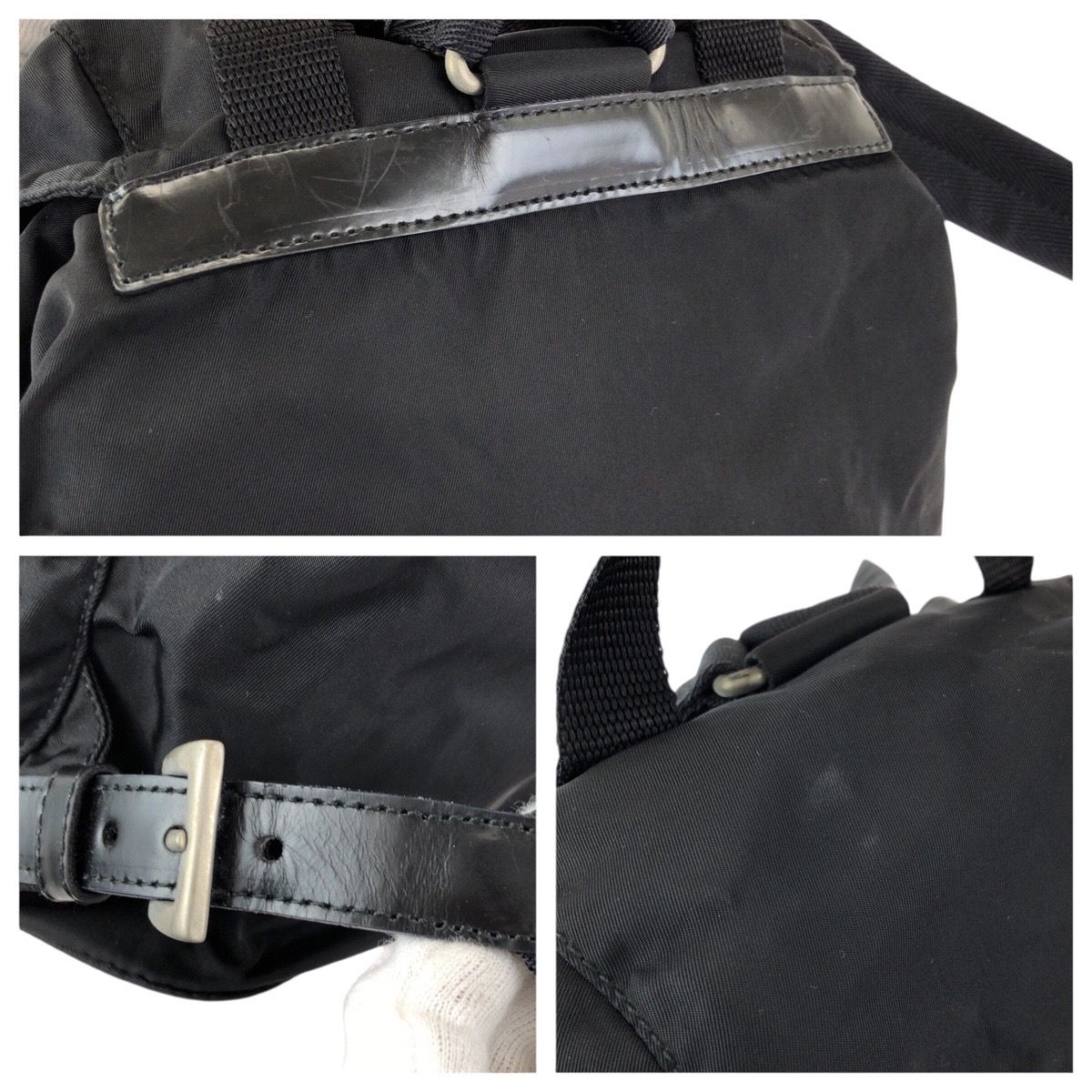 美品 PRADA プラダ テスート 三角ロゴプレート ブラック 黒 シルバー